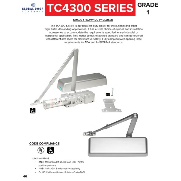 Heavy Duty Commercial Door Closer In Aluminum - Sizes 1-6